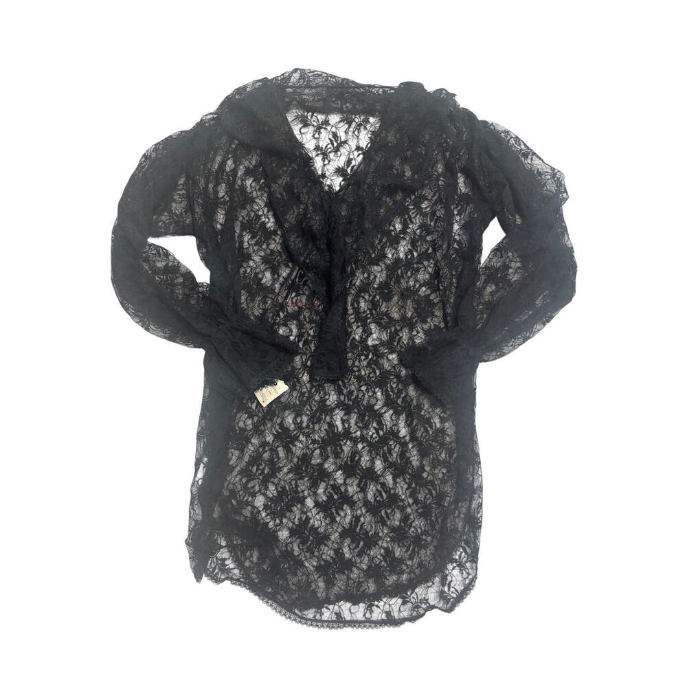 🌹 Vintage Bonwit Teller Sheer Black Floral Lace Top 🖤✨ Fits M/L